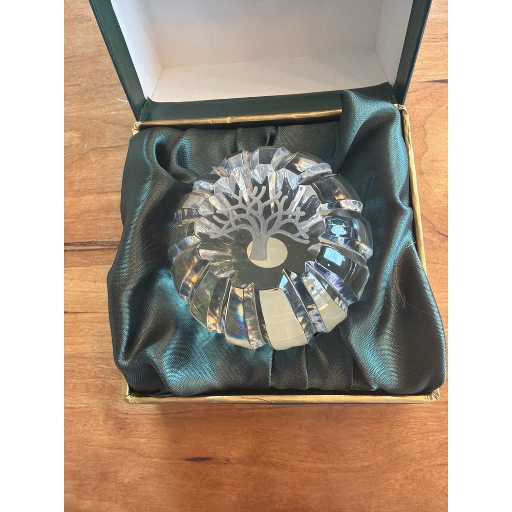 Tree of Life Faceted Lead Crystal Paperweight, Signed Tyrone in Northern Ireland